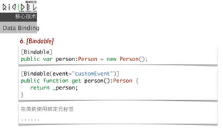 ļ

Data Binding

     6. [Bindable]
     [Bindable]
     public var person:Person = new Person();

     [Bindable(event="customEvent")]
     public function get person():Person {
        return _person;
     }

     ǰʹðԪǩ
     ......
 