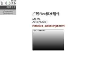 
Component
Development
              չFlex׼
              MXML
              ActionScript
              extended_actionscript.mxml
 