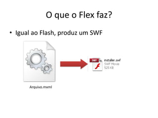 O que o Flex faz?Igual ao Flash, produz um SWFArquivo.mxml