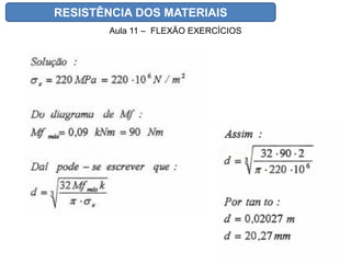 RESISTÊNCIA DOS MATERIAIS
Aula 11 – FLEXÃO EXERCÍCIOS
 