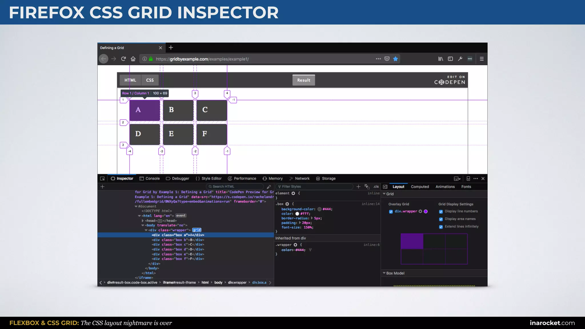FLEXBOX & CSS GRID: The CSS layout nightmare is over inarocket.com
FIREFOX CSS GRID INSPECTOR
 