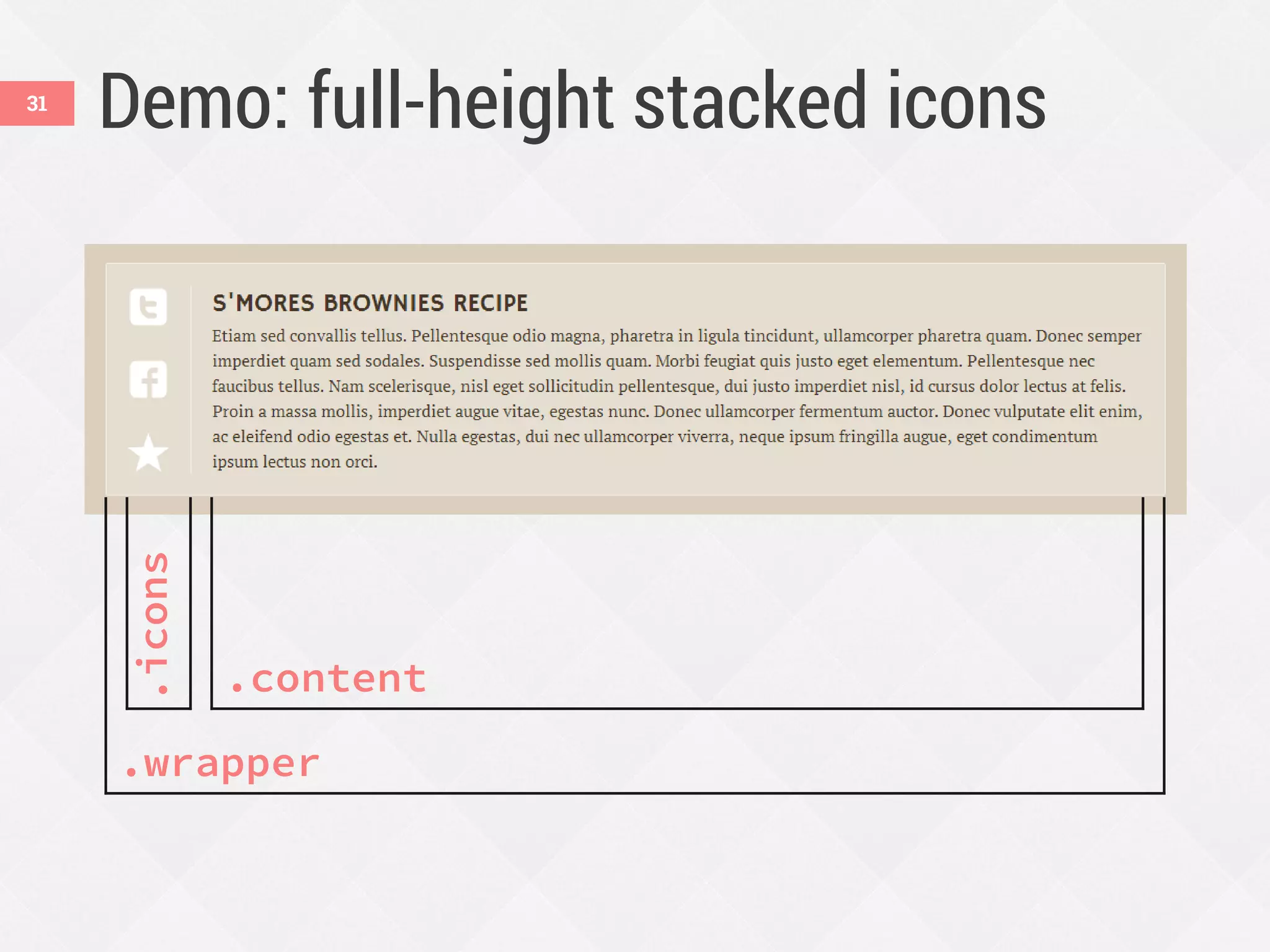 Demo: full-height stacked icons
.wrapper
.icons
.content
31
 