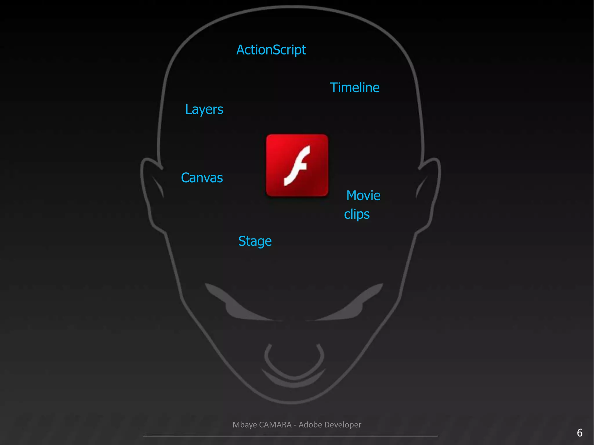 ActionScript		TimelineLayersCanvasMovieclipsStage6Mbaye CAMARA - Adobe Developer