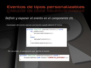 Definir y exponer el evento en el componente (II) Por otro lado, el componente que  gatilla el evento Contenedor del evento ejecuta una función cuando detecta el evento 