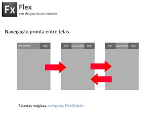 FlexemdispositivosmóveisNavegaçãopronta entre telasPalavrasmágicas: navigator, FlexGlobals
