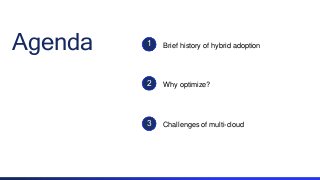Agenda
4
1
2
4
3
Brief history of hybrid adoption
Why optimize?
Challenges of multi-cloud
 