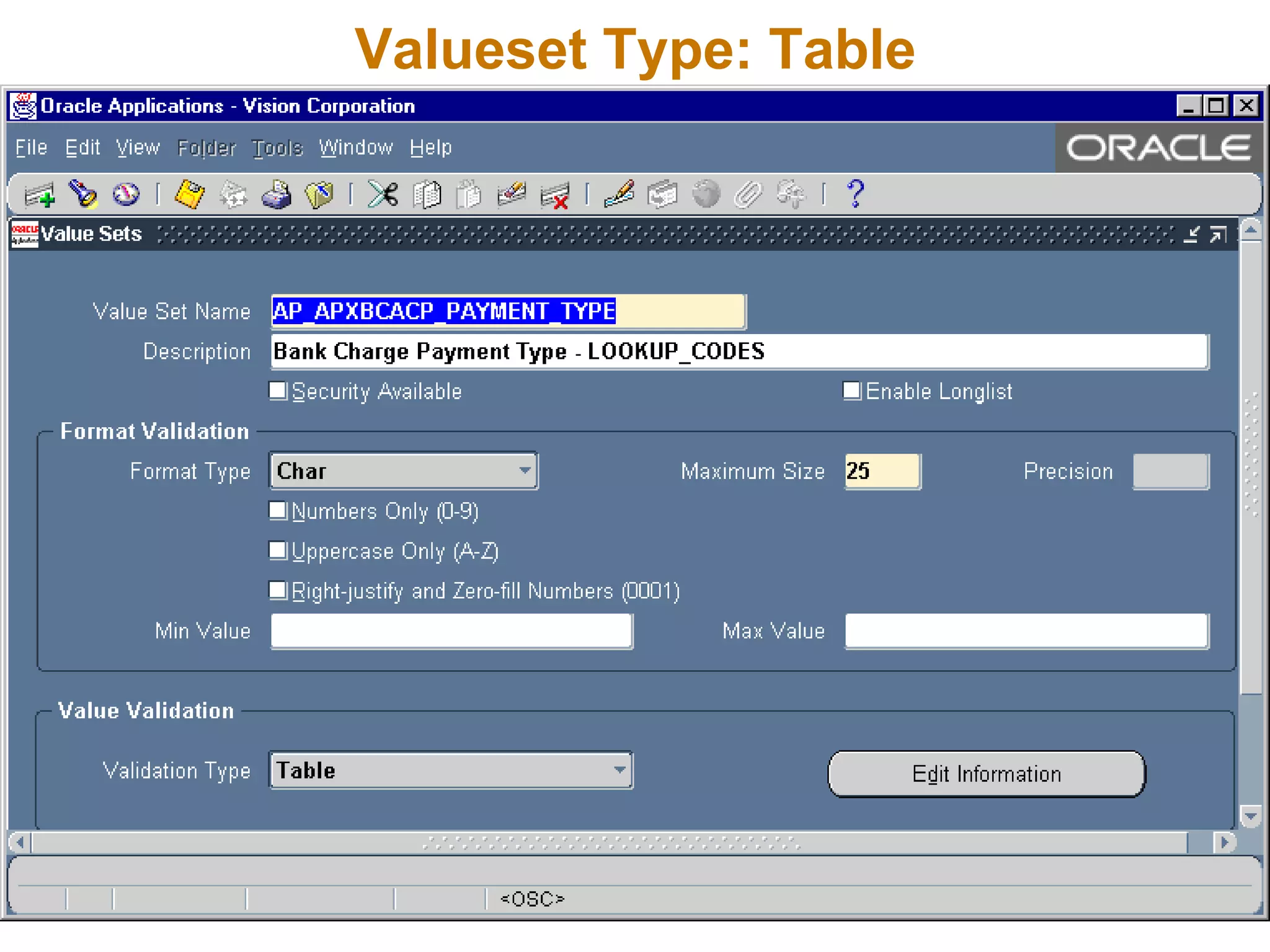 Valueset Type: Table
 