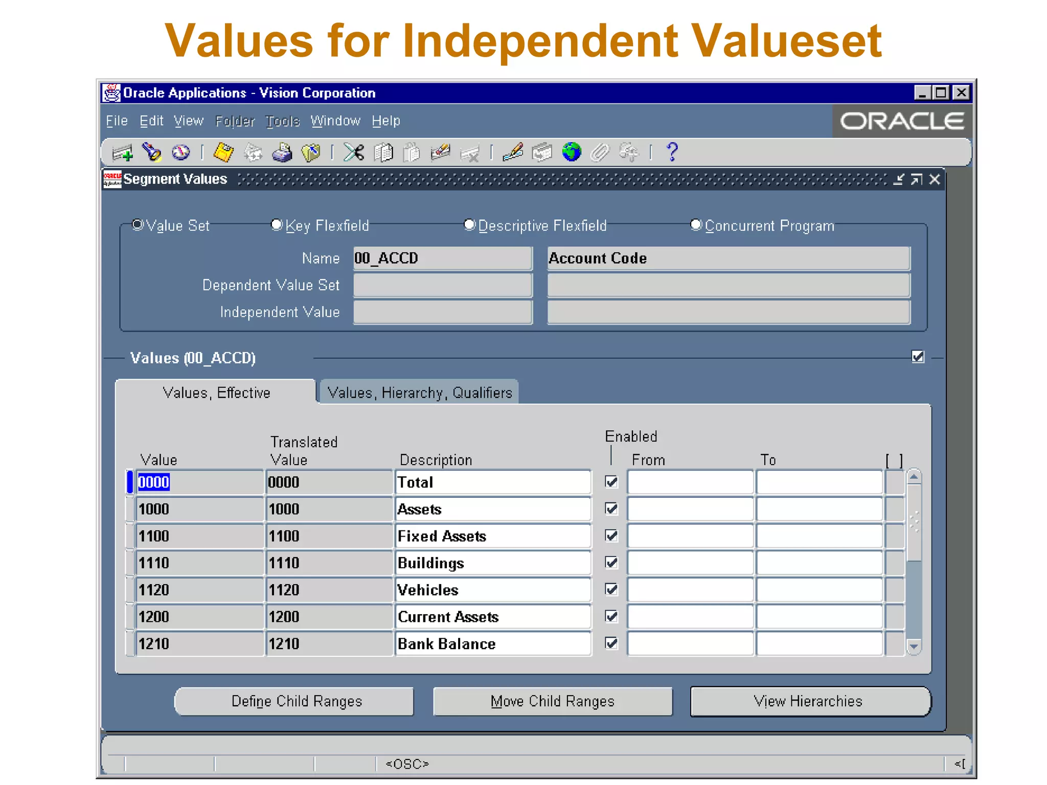 Values for Independent Valueset
 