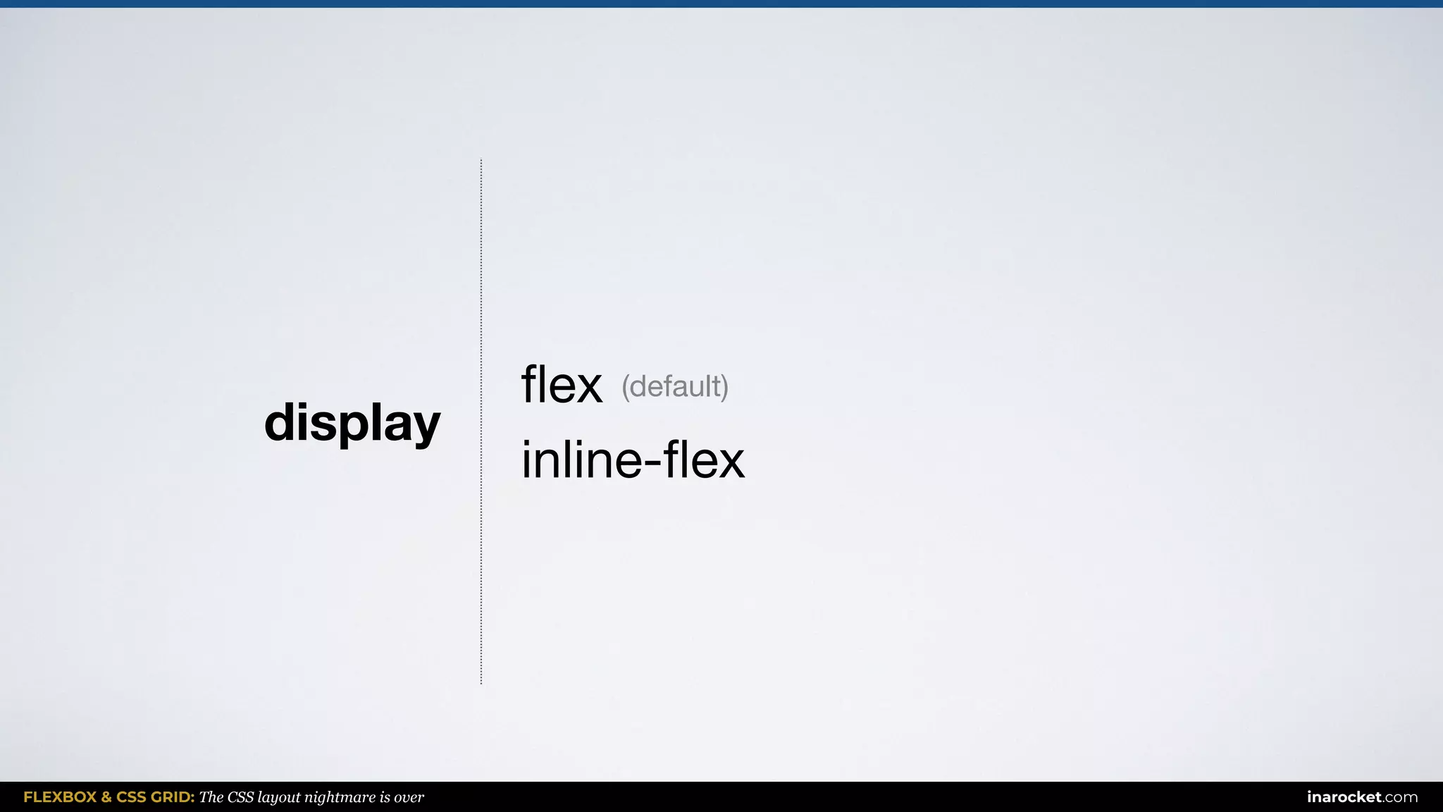 FLEXBOX & CSS GRID: The CSS layout nightmare is over inarocket.com
display
ﬂex

inline-ﬂex
(default)
 