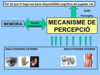 MECANISME DE PERCEPCIÓ ANALITZADORS EXTERNS   ANALITZADORS INTERNS Anàlisi Comparació MEMÒRIA Codi Perceptiu Per tal que h...
