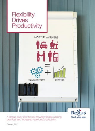 Flexibility
Drives
Productivity
A Regus study into the link between flexible working
practices and increased revenues/productivity
February 2012
MOBILE WORKERS
profitsproductivity
=+
 