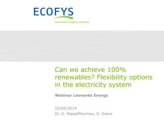 Dr. G. Papaefthymiou, K. Grave
22/05/2014
Can we achieve 100%
renewables? Flexibility options
in the electricity system
Webinar Leonardo Energy
 