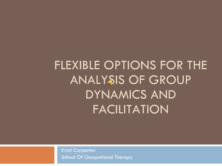 FLEXIBLE OPTIONS FOR THE ANALYSIS OF GROUP DYNAMICS AND FACILITATION Kristi Carpenter School Of Occupational Therapy 
