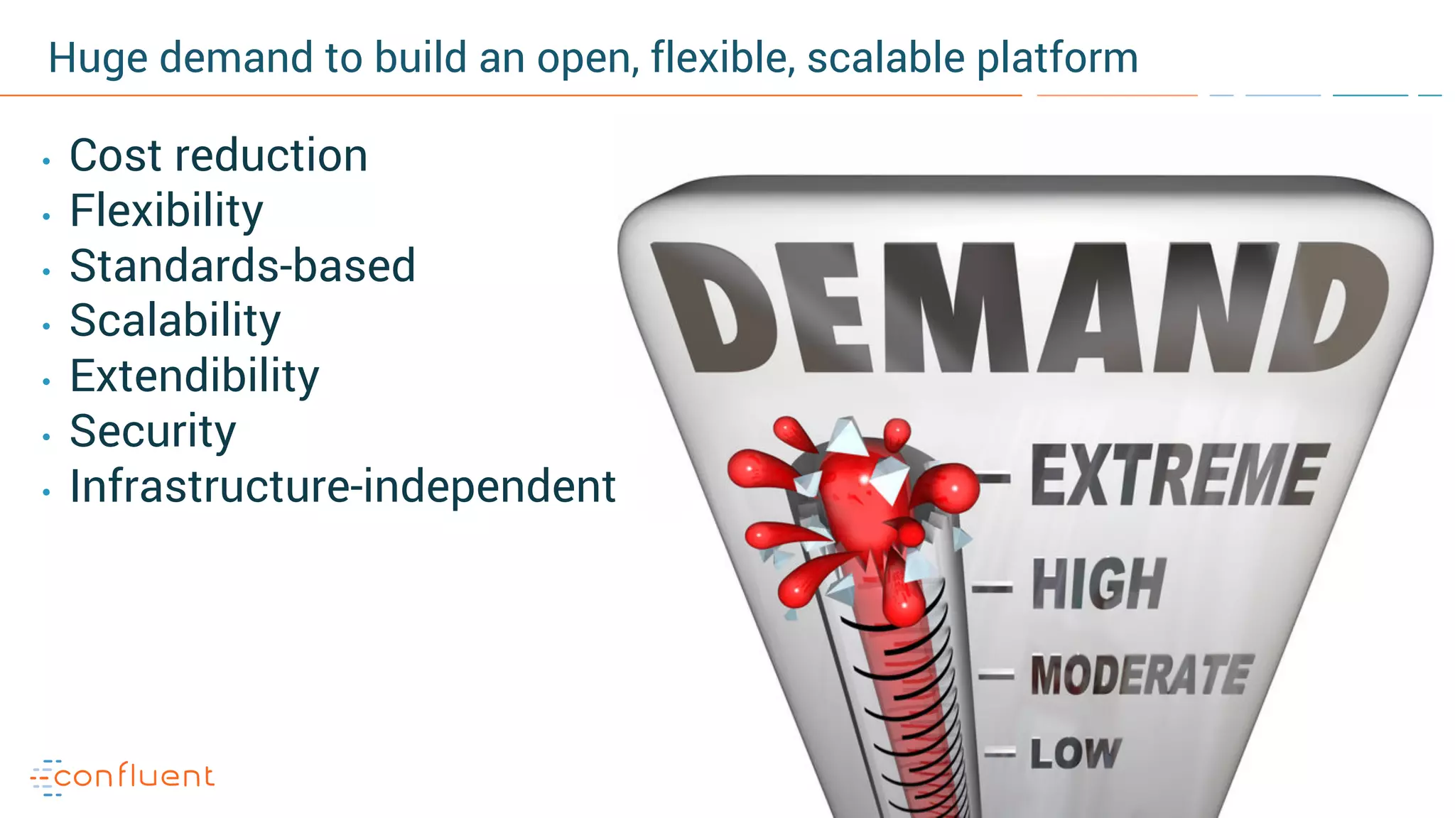 17
Huge demand to build an open, flexible, scalable platform
• Cost reduction
• Flexibility
• Standards-based
• Scalability
• Extendibility
• Security
• Infrastructure-independent
 