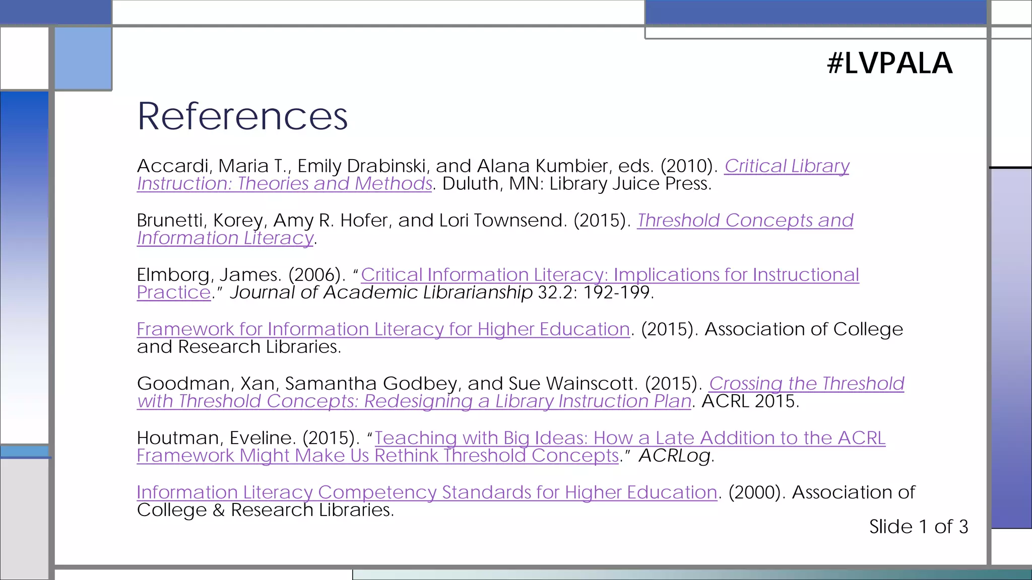 Group Share / Q&A / Discussion / Idea Sharing
Donna Witek ~ @donnarosemary
donna.witek@scranton.edu
#LVPALA
 