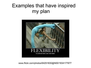Examples that have inspired
my plan
www.flickr.com/photos/64251830@N00/1834177877