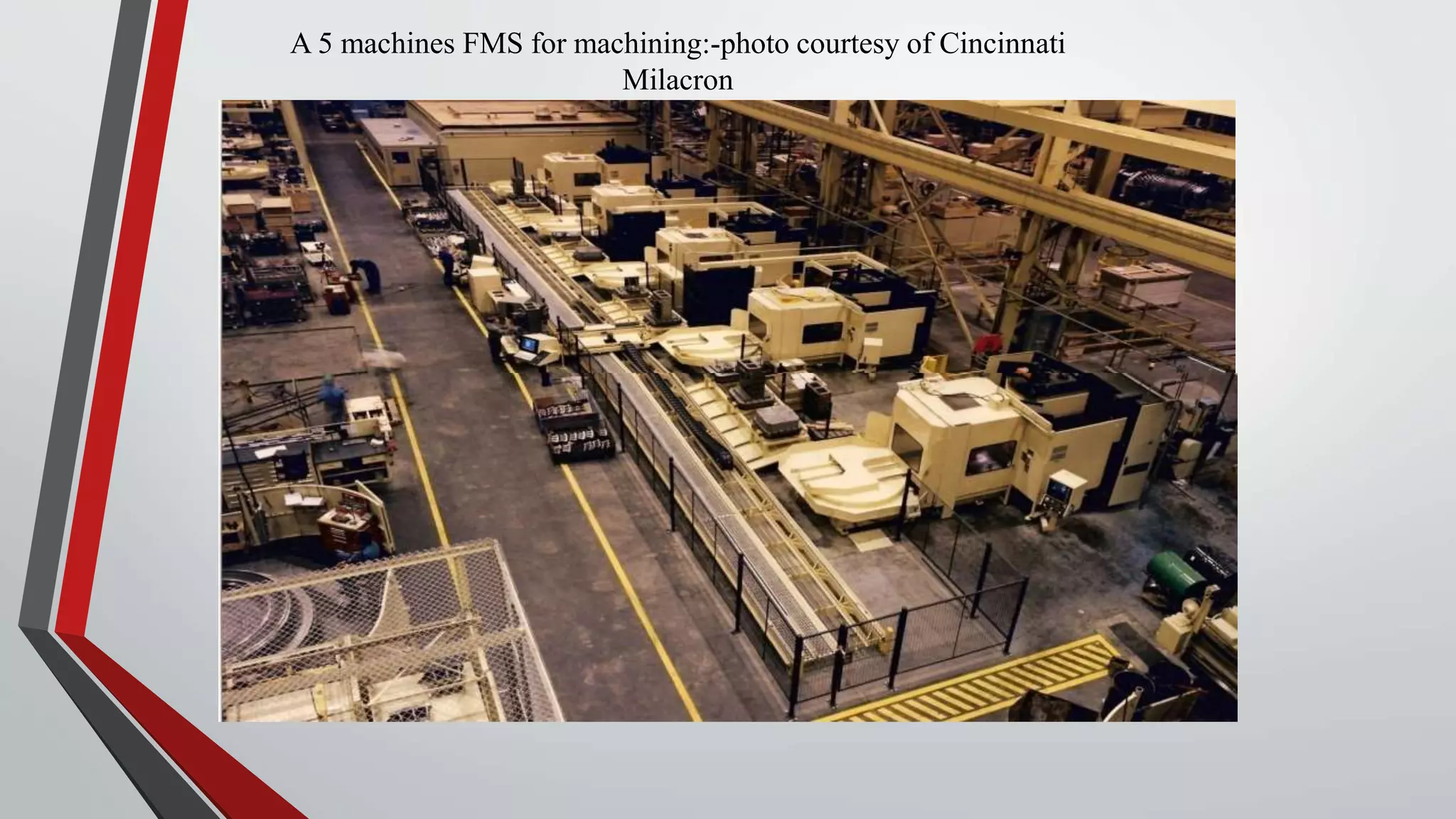 A 5 machines FMS for machining:-photo courtesy of Cincinnati
Milacron
 