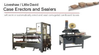Loveshaw / Little David 
Case Erectors and Sealers 
will semi or automatically erect and seal corrugated cardboard boxes 
 