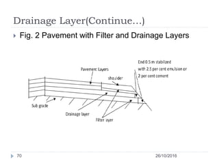 Drainage Layer(Continue…)
26/10/201670
 Fig. 2 Pavement with Filter and Drainage Layers
 