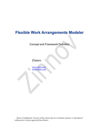Flexible Work Arrangements Modeler

                  Concept and Framework Definition




                      Zinnov
                      www.zinnov.com
                      info@zinnov.com




  Zinnov Confidential. No part of this report may be circulated, quoted, or reproduced
without prior written approval from Zinnov
 