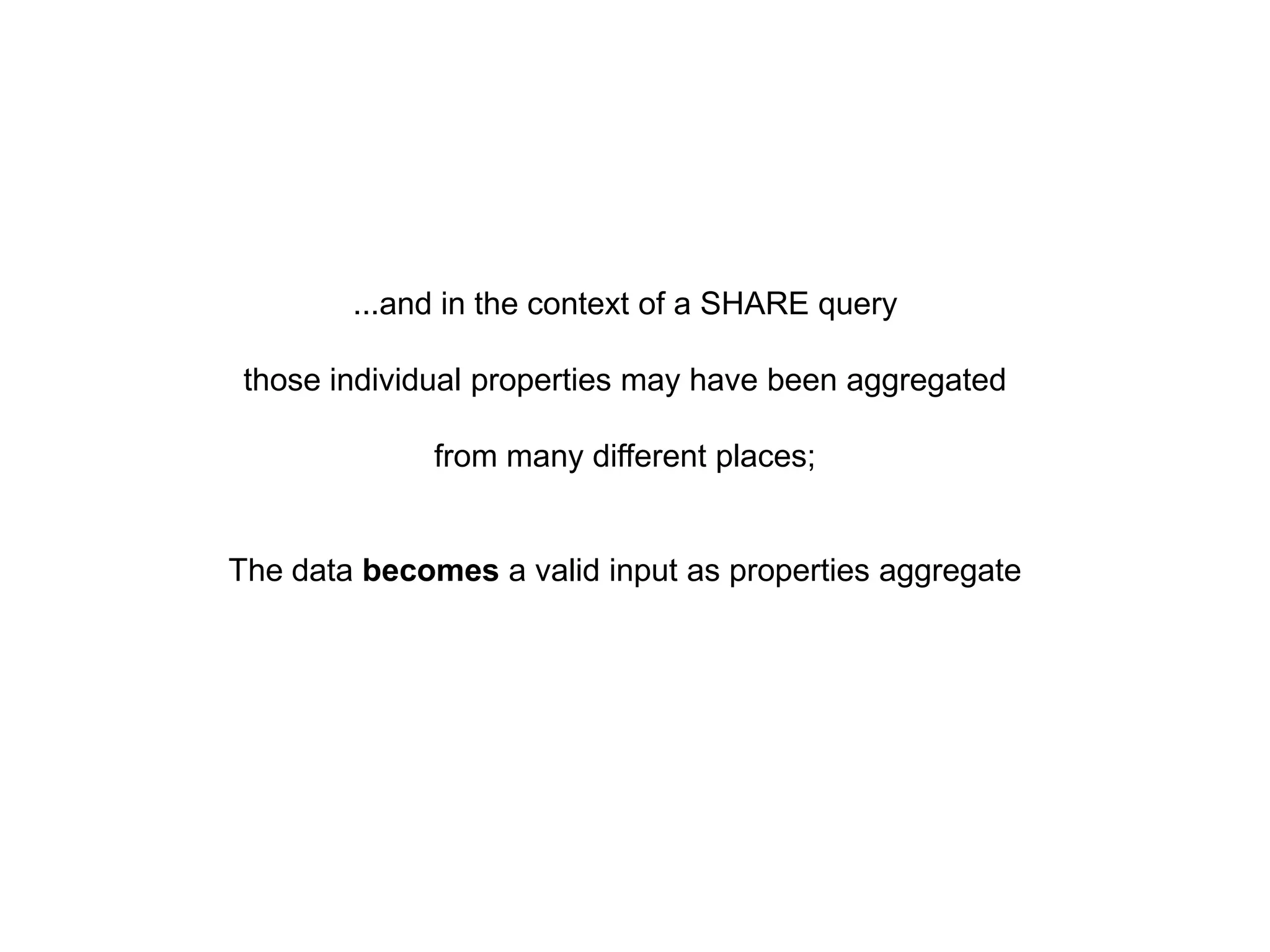 ...and in the context of a SHARE query

 those individual properties may have been aggregated

              from many different places;


The data becomes a valid input as properties aggregate
 