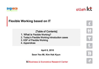 Flexible Working based on IT [Table of Contents] 1. What is Flexible Working? 2. Today’s Flexible Working introduction cases 3. KSF of Flexible Working 4. Appendices April 8, 2010 Seon Yeo Mi, Kim Hak Kyun 