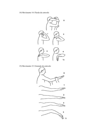 14) Movimento 14: Flexão de cotovelo
15) Movimento 15: Extensão de cotovelo
 