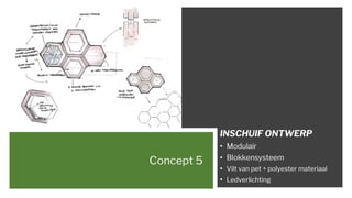 Concept 5
INSCHUIF ONTWERP
• Modulair
• Blokkensysteem
• Vilt van pet + polyester materiaal
• Ledverlichting
 