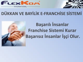 DÜKKAN VE BAYİLİK E-FRANCHİSE SİSTEMİ Başarılı İnsanlar  Franchise Sistemi Kurar  Başarısız İnsanlar İşçi Olur. 