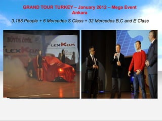 GRAND TOUR TURKEY – January 2012 – Mega Event
                      Ankara
3.158 People + 6 Mercedes S Class + 32 Mercedes B,C and E Class
 