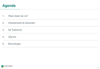 2
1. Waar staan we nu?
2. Arbeidsmarkt & Uitzenden
3. De Toekomst
4. ZZp’ers
5. Bevindingen
Agenda
 