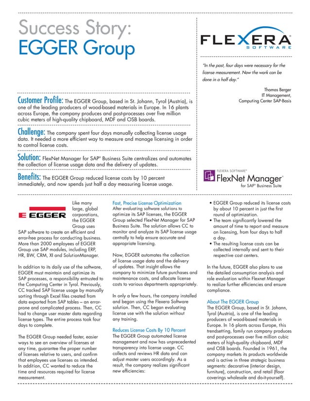 Manager for SAP Business Suite Case Study EGGER Group PDF