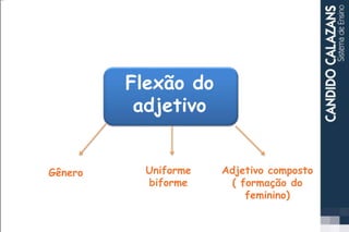 Flexão do
adjetivo
Gênero Adjetivo composto
( formação do
feminino)
Uniforme
biforme
 