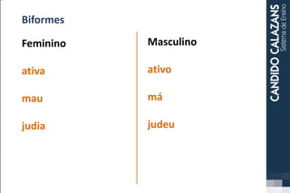 Biformes
Feminino
ativa
mau
judia
Masculino
ativo
má
judeu
 