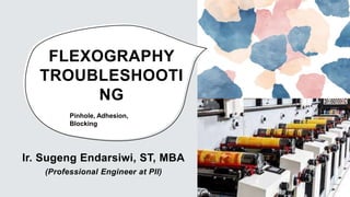 FLEXOGRAPHY
TROUBLESHOOTI
NG
Ir. Sugeng Endarsiwi, ST, MBA
(Professional Engineer at PII)
Pinhole, Adhesion,
Blocking
 