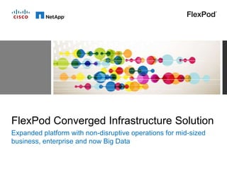 FlexPod Converged Infrastructure Solution
Expanded platform with non-disruptive operations for mid-sized
business, enterprise and now Big Data
 