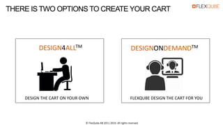 DESIGN4ALLTM
DESIGNONDEMANDTM
DESIGN THE CART ON YOUR OWN FLEXQUBE DESIGN THE CART FOR YOU
THERE IS TWO OPTIONS TO CREATE YOUR CART
© FlexQube AB 2011-2016. All rights reserved.
 