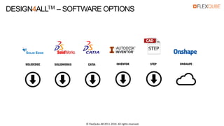 SOLIDWORKSSOLIDEDGE CATIA STEP ONSHAPEINVENTOR
DESIGN4ALLTM – SOFTWARE OPTIONS
© FlexQube AB 2011-2016. All rights reserved.
 