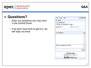 19
Q&A
 Questions?
– Enter any questions you may have
in the Control Panel
– If we don’t have time to get to it, we
will reply via email
 