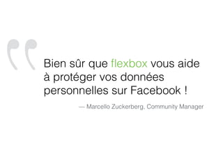 ‟Bien sûr que ﬂexbox vous aide
à protéger vos données
personnelles sur Facebook !
— Marcello Zuckerberg, Community Manager
 
