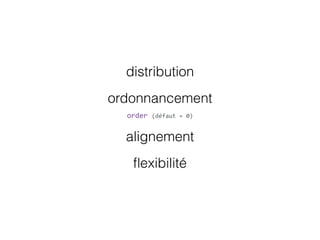 distribution
ordonnancement
alignement
ﬂexibilité
order  (défaut  =  0)
 