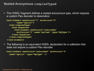 Nested Anonymous  complexType s <ul><li>This WSDL fragment defines a nested anonymous type, which requires a custom Flex d...