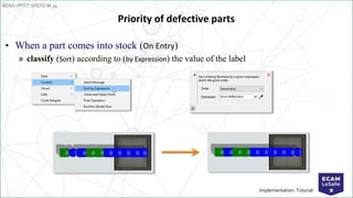 EENG-PPT/T-SPEISCM-34
Implementation: Tutorial
Priority of defective parts
• When a part comes into stock (On Entry)
» classify (Sort) according to (by Expression) the value of the label
0 1 0 0 0 0 0 0 0 0 0 0 0 0 0 0 0 0 0 1
 