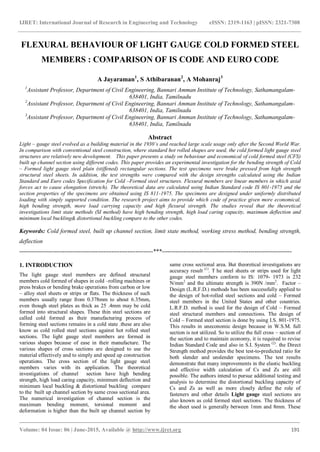 Flexural behaviour of light gauge cold formed steel members comparison ...