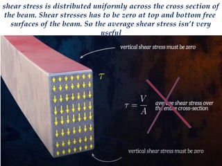 shear stress is distributed uniformly across the cross section of
the beam. Shear stresses has to be zero at top and bottom free
surfaces of the beam. So the average shear stress isn’t very
useful
 