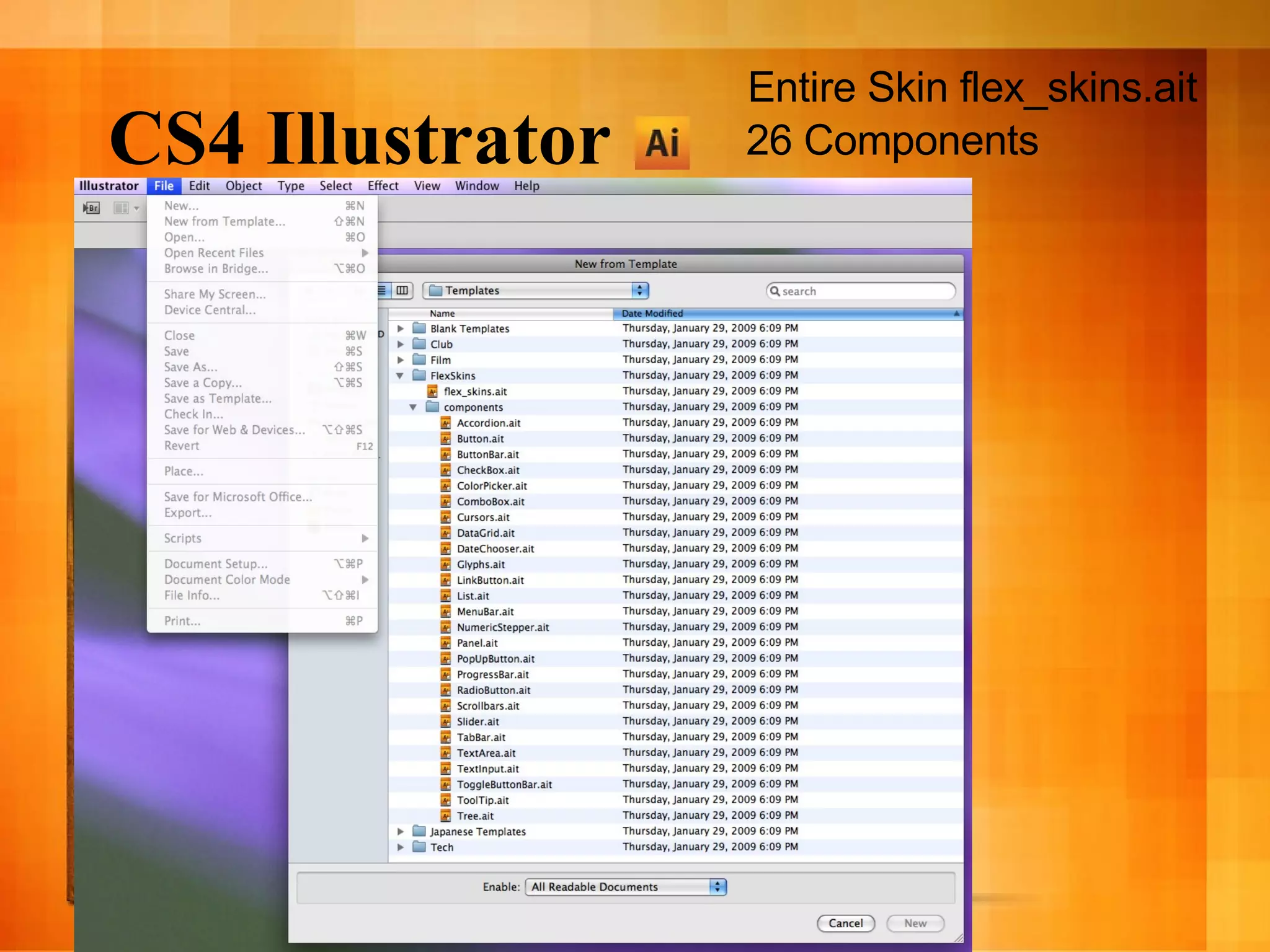 CS4 Illustrator 26 Components Entire Skin flex_skins.ait 
