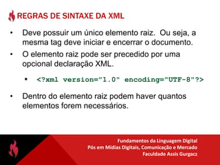A principal tecnologia utilizada na camada de conteúdo é a HTML, que estudaremos com maiores detalhes a seguir.HTML – HyperTEXTmarkuplanguageHTML é a linguagem para descrever a estrutura de páginas web. Possibilita aos autores:Publicar documentos on-line com títulos, texto, tabelas, listas, fotos, etc.Recuperar informação on-line através de links de hipertexto, com o clique de um botão.Criar formulários para a realização de transações com serviços remotos, para uso em busca de informações, fazer reservas, encomenda de produtos, etcIncluir planilhas, clips de vídeo, clips de som e outras aplicações diretamente em seus documentos.Com a HTML, os autores descrevem a estrutura das páginas usando a marcação. Os elementos da linguagem são rótulo de conteúdo, tais como “parágrafo", "lista", “tabela", e assim por diante.88