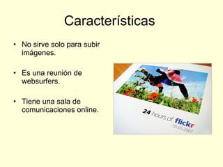 Características No sirve solo para subir imágenes. Es una reunión de websurfers. Tiene una sala de comunicaciones online.
