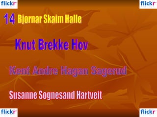 Bjørnar Skaim Halle Knut Brekke Hov Kent Andre Hagan Sagerud Susanne Søgnesand Hartveit 14 