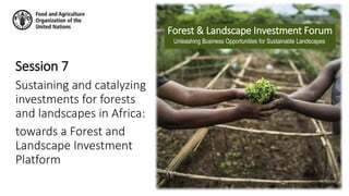 Unleashing Business Opportunities for Sustainable Landscapes
Forest & Landscape Investment Forum
Session 7
Sustaining and catalyzing
investments for forests
and landscapes in Africa:
towards a Forest and
Landscape Investment
Platform
 
